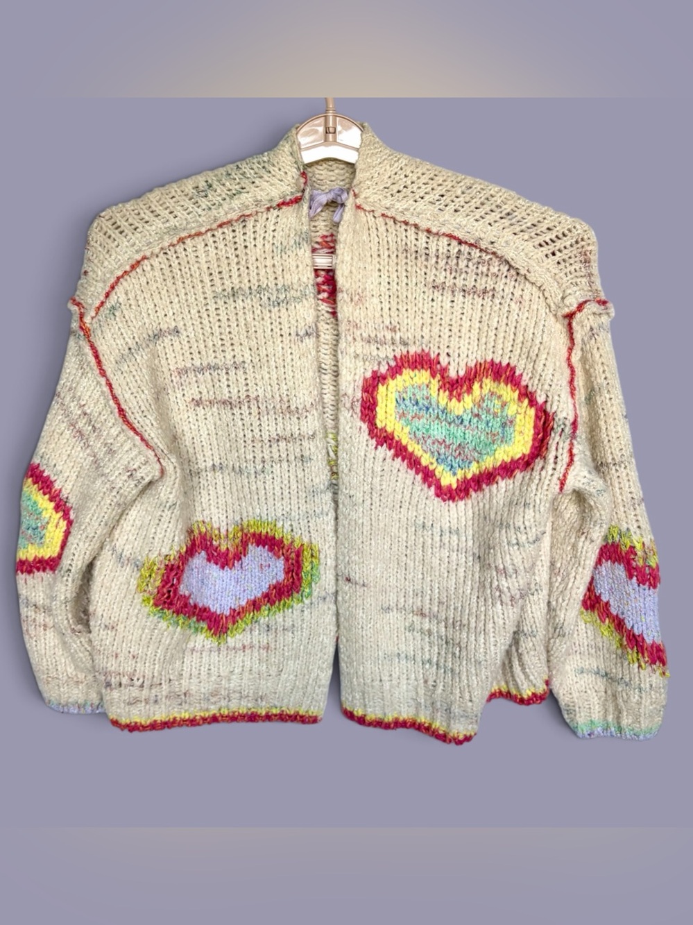 Anthropologie Daily Practice Love Me Heart Cardigan M/L Open Front Wool Blend - Picture 2 of 16